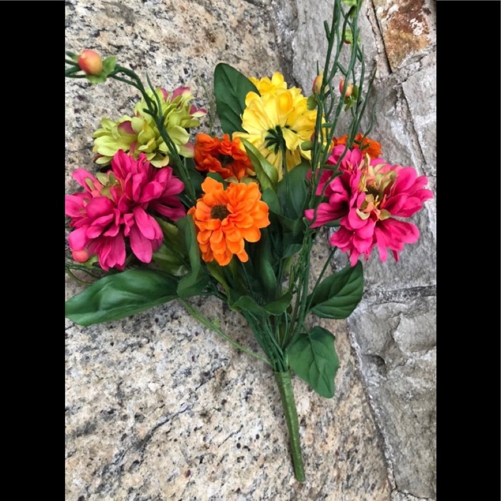 Home Interiors-Ch Retired Colorful Flowers Zinnia Branch Bush